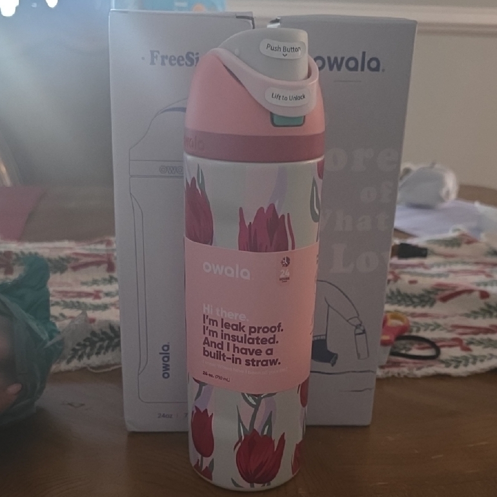 Owala Pink and White Insulated Water Bottle